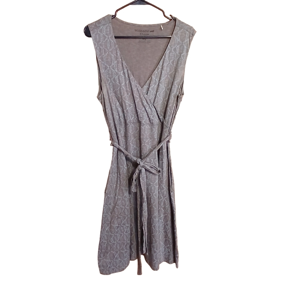 Toad and Co. XL Taupe and Blue Dot Patterned Wrap Dress